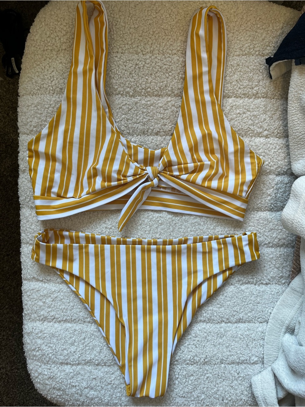 Cupshe Yellow & White Striped Tie-Front Bikini